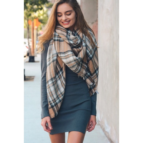 These Are The Days Blanket Scarf - Khaki - Picture 2 of 2